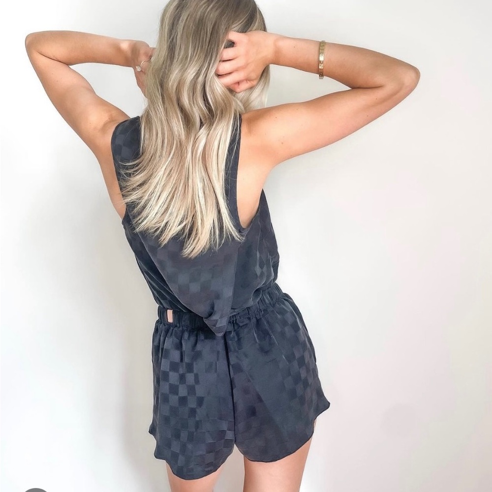 NWOT Lunya Washable Silk Shorts Tank Set in Black Checkered Jacquard Size M
